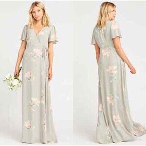SHOW ME YOUR MUMU Revolve Gray Lily Showers Noelle Flutter Wrap Dress retail$189